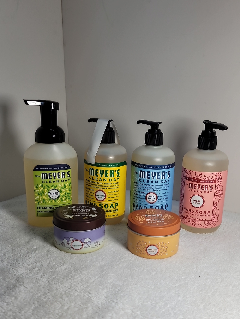 Mrs. Meyers Asst Hand Soaps & 2 Candles NWOT